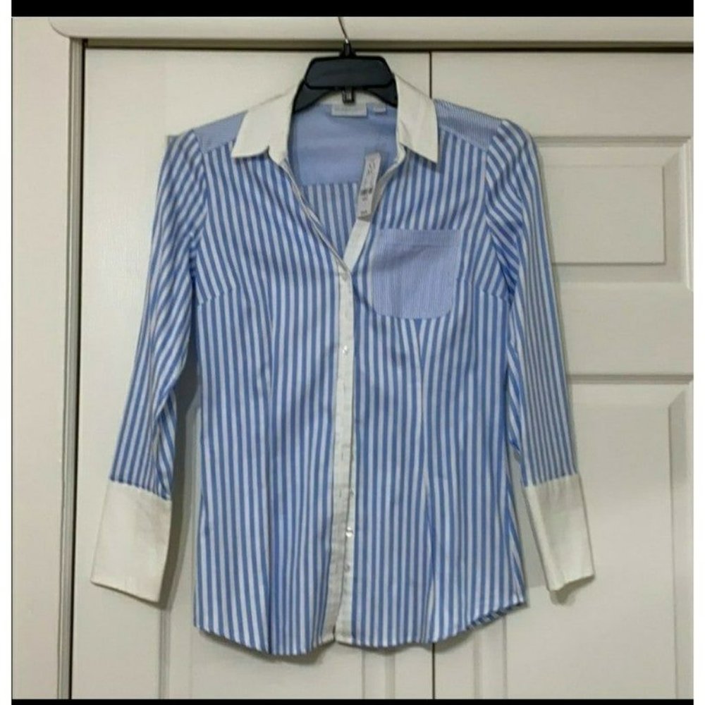 NWT New York & Company button down shirt With blue and white strips size…